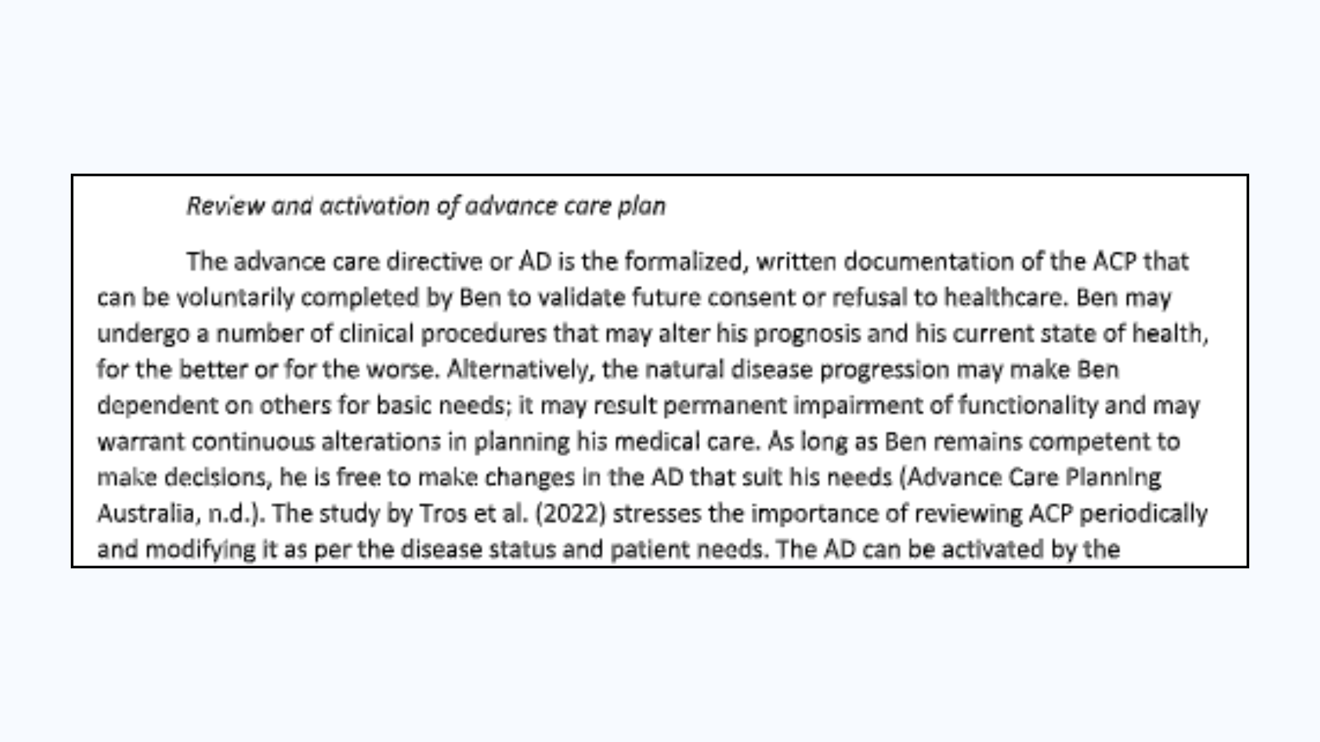 Review And Activation Of Advanced Care Plan