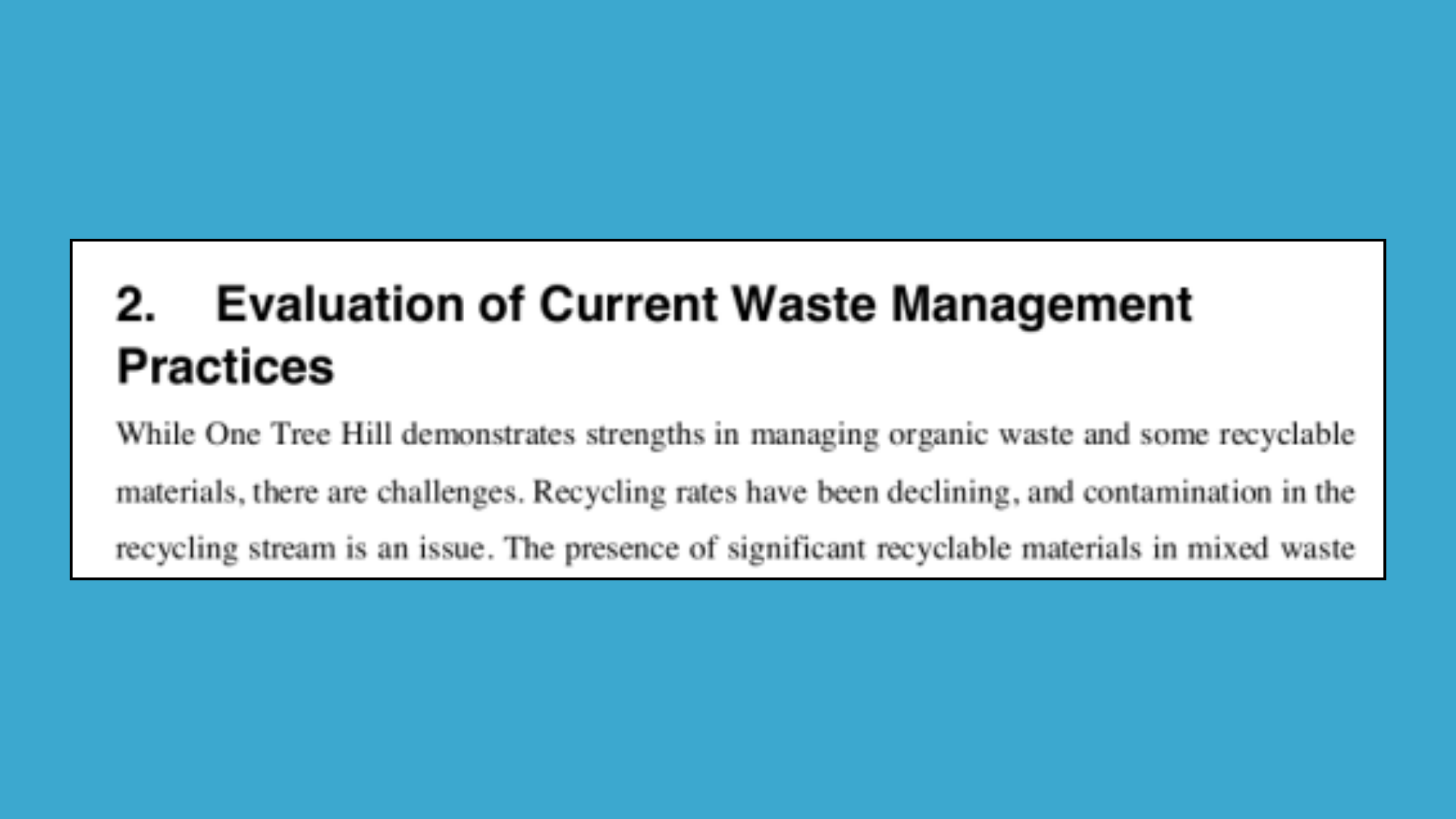 Evaluation of Current Waste Management Practices