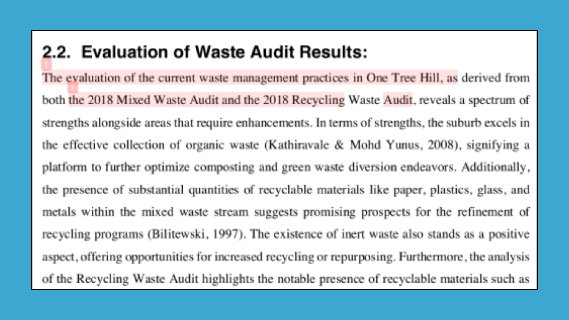 2.2 Evaluation of waste audit results