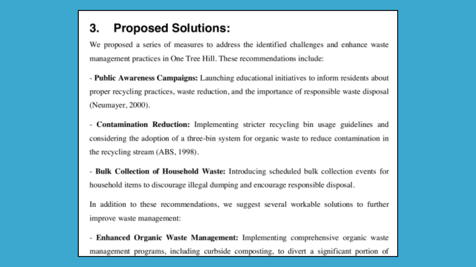 Proposed Solutions