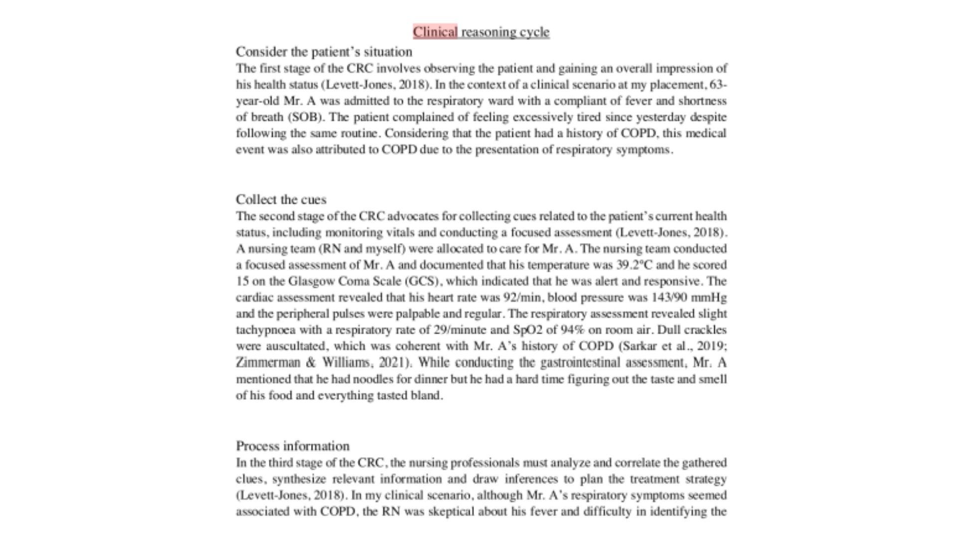 3807NRS Clinical Reasoning Cycle