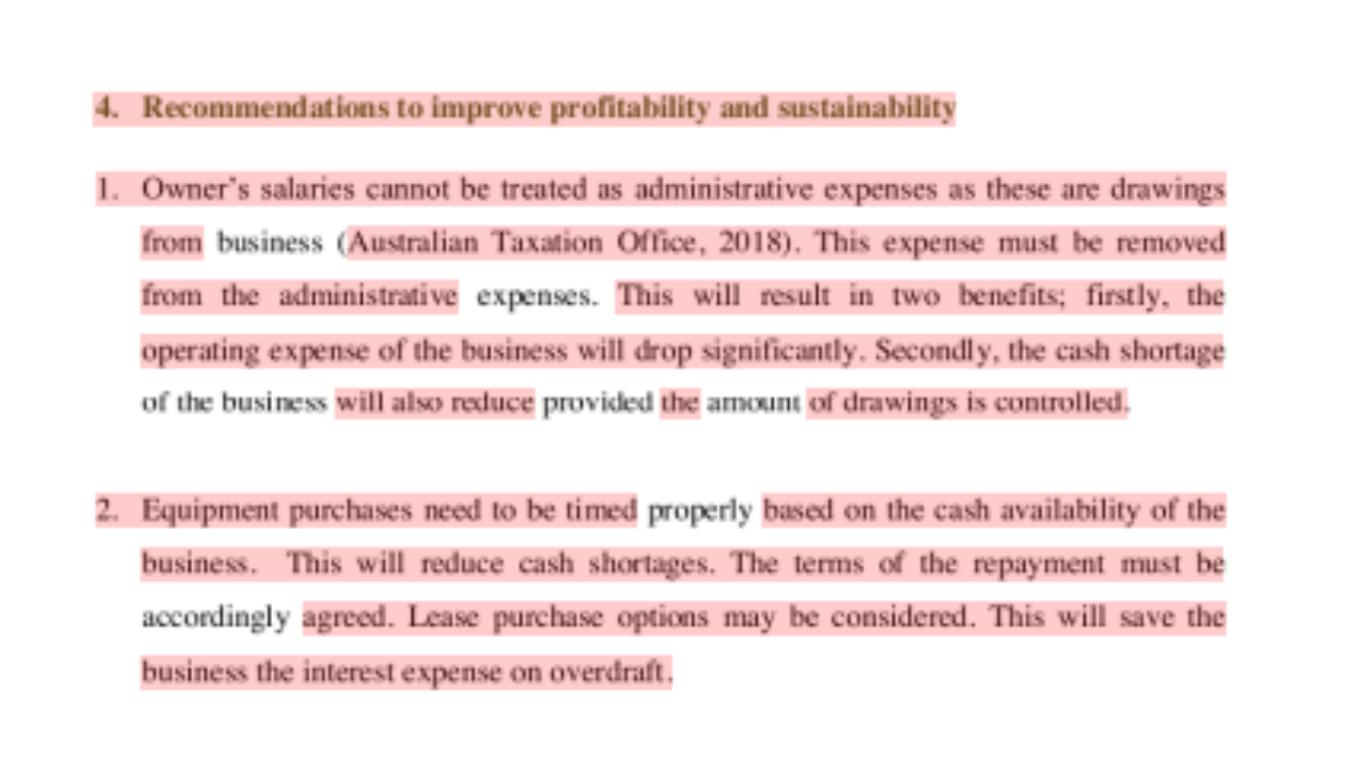 ACCT6002 Recommendations to improve profitability and sustainability