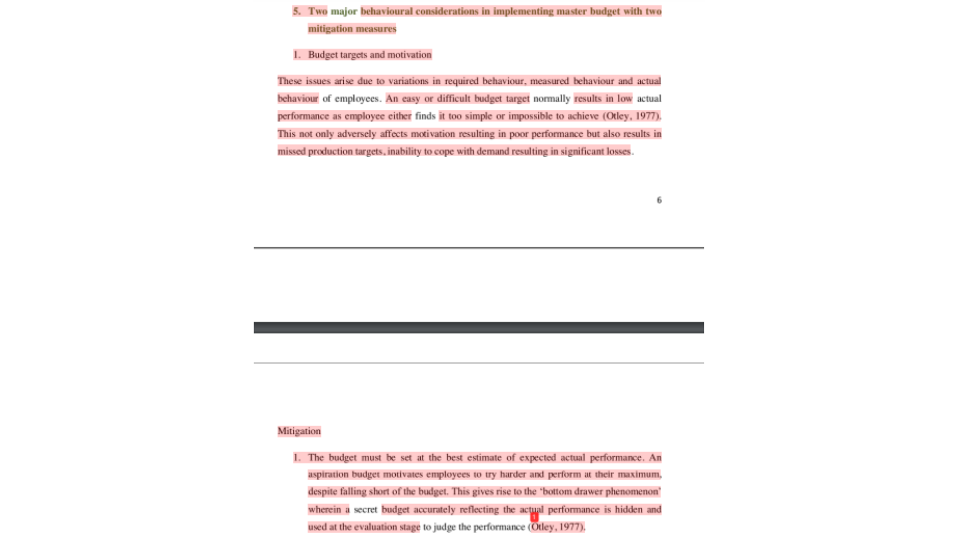 ACCT6002 Two Major behavioural considerations in implementing master budget with two mitigation measures