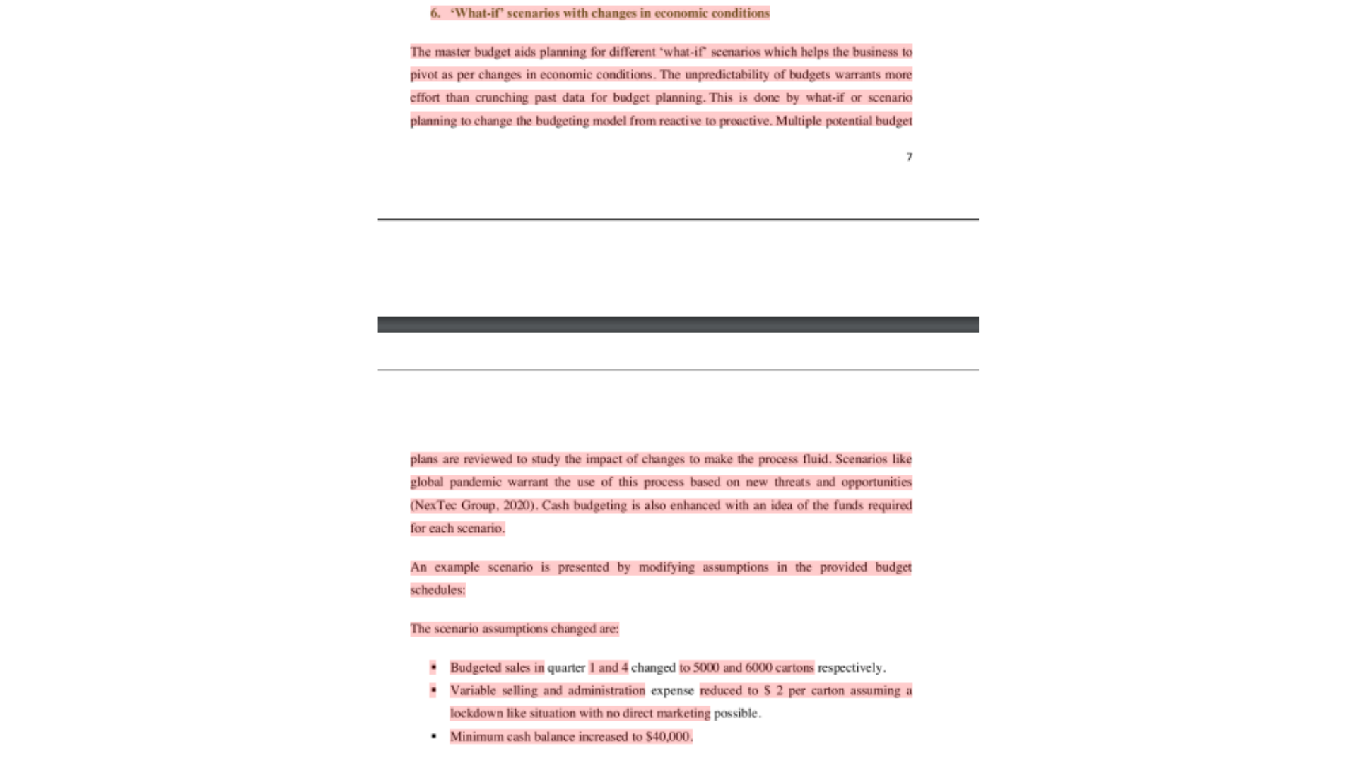 ACCT6002 'What-if' scenarios with changes in economic conditions