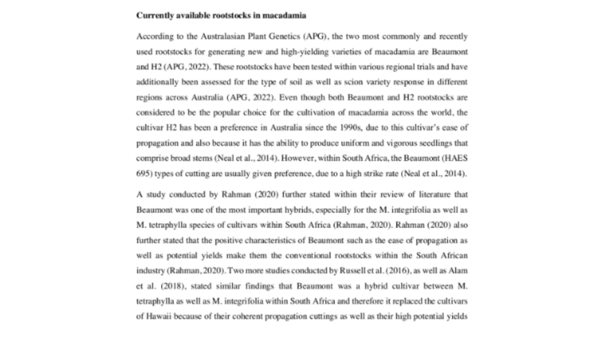 BIOL3213 Currently available rootstocks in macadamia