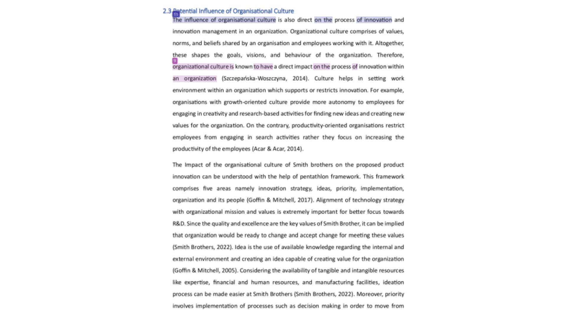 BU7030 Potential Influence of Organisational Culture
