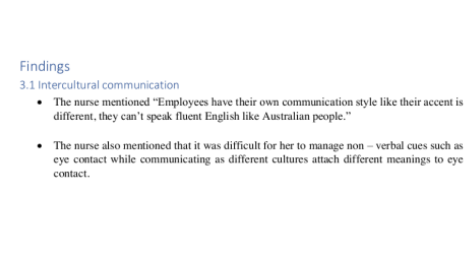 COMM1001 Findings for Intercultural communications