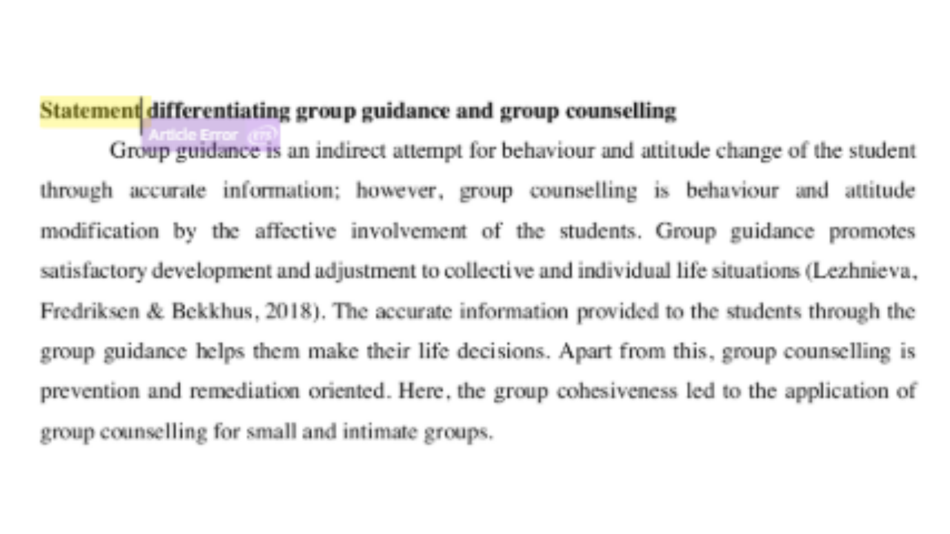 EDUC7010 Statement differentiating group guidance and group counselling