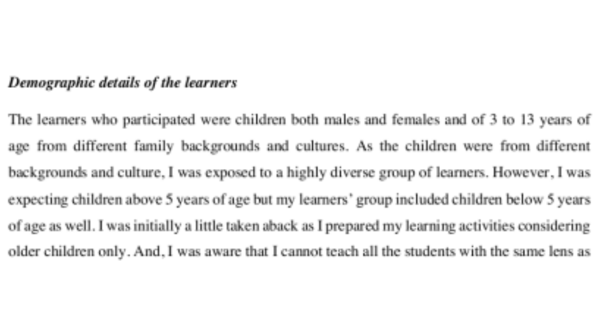 EEC3003 Demographic details of the learners