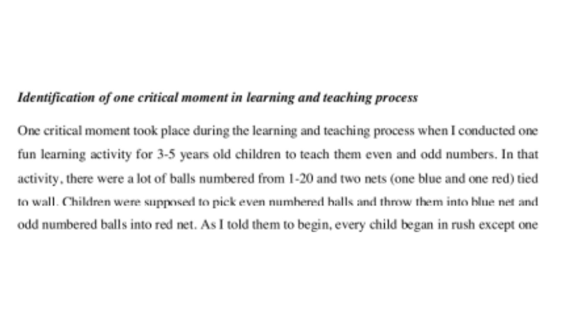 EEC3003 Identification of one critical moment in learning and teaching process