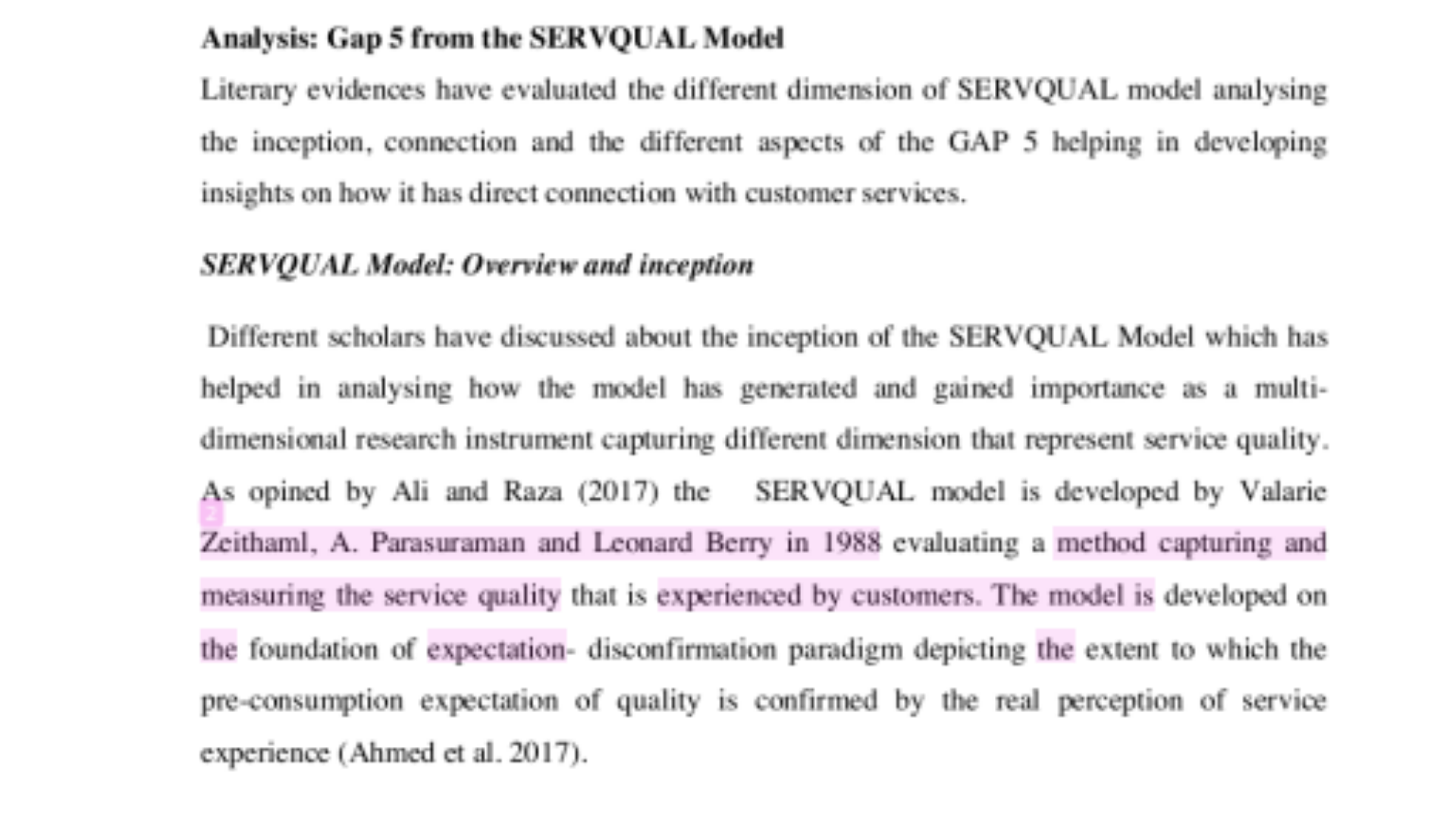 HOTL1001 Analysis of GAP 5 from the SERVQUAL model