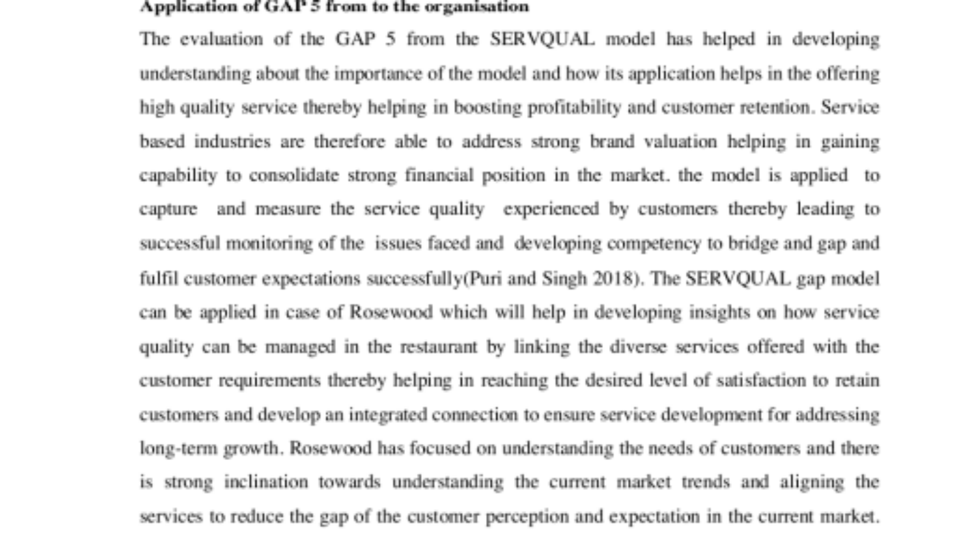 HOTL1001 Application of GAP 5 from to the organisation