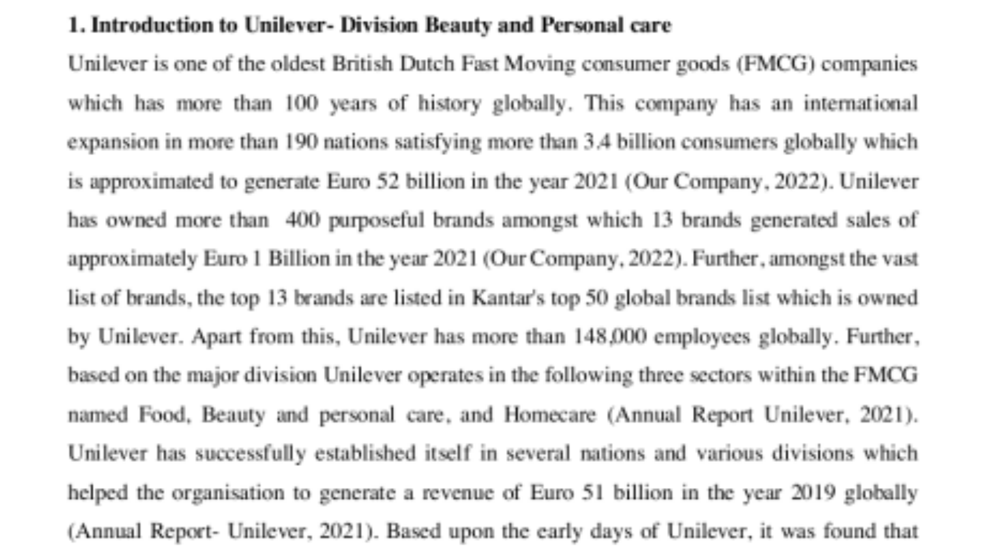 MBA501 Introduction to Unilever – Division Beauty and Personal Care