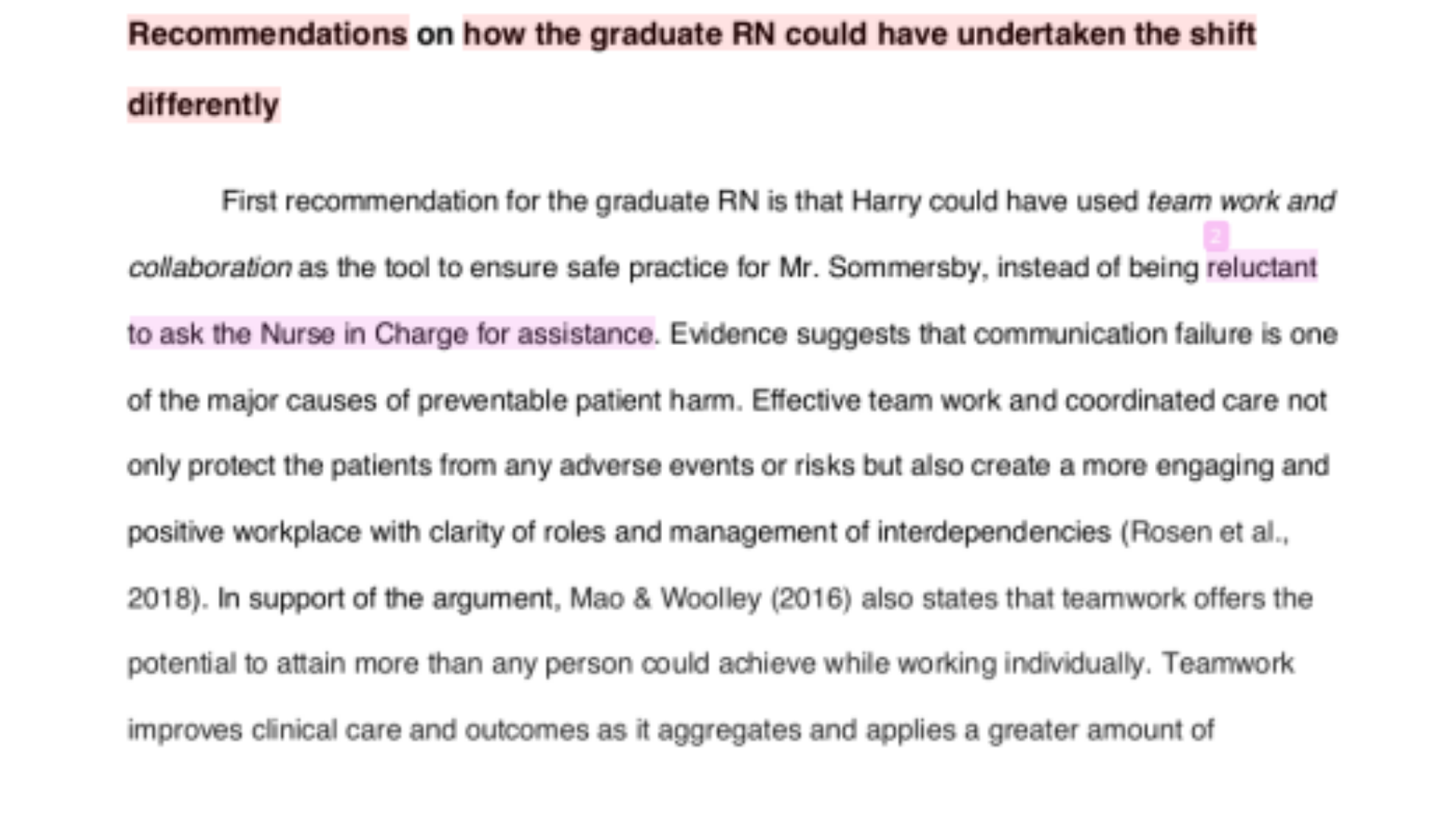 NRSG367 Recommendations on how the graduate RN could have undertaken the shift differently