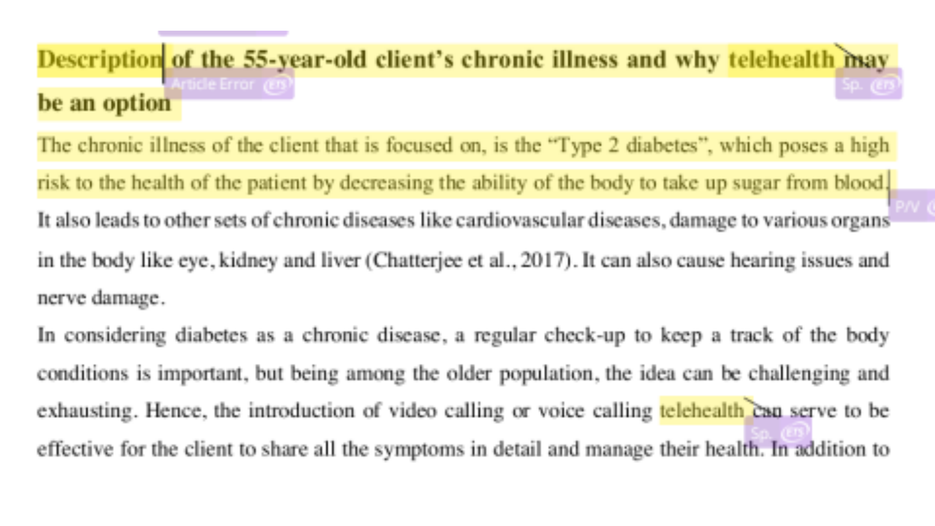 NSG3NCI Description of the client’s chronic illness and why telehealth may be an option