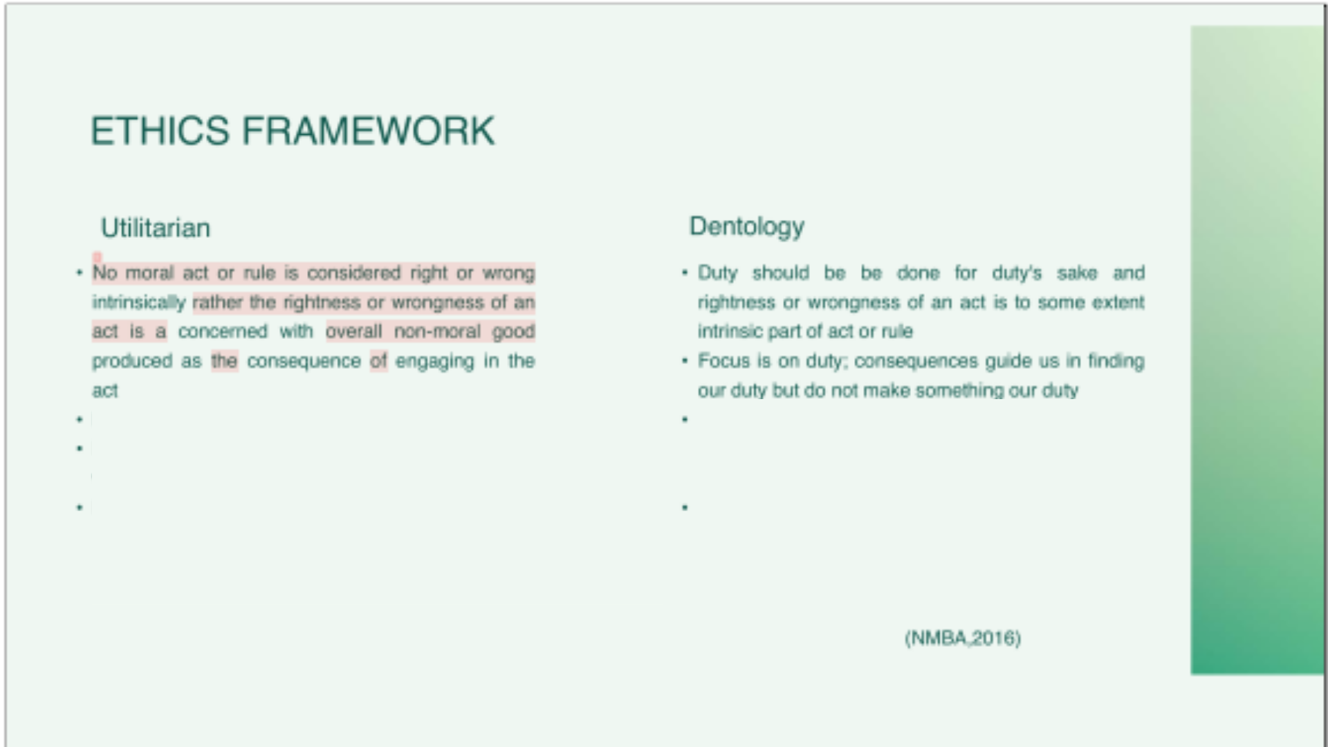 NUM1205 Ethics Framework