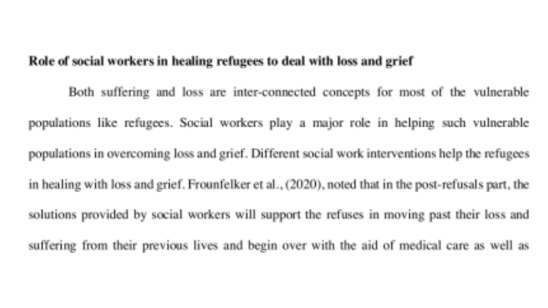 SOAD3006 Role of Social Workers in Healing Refugees to Deal with Loss and Grief