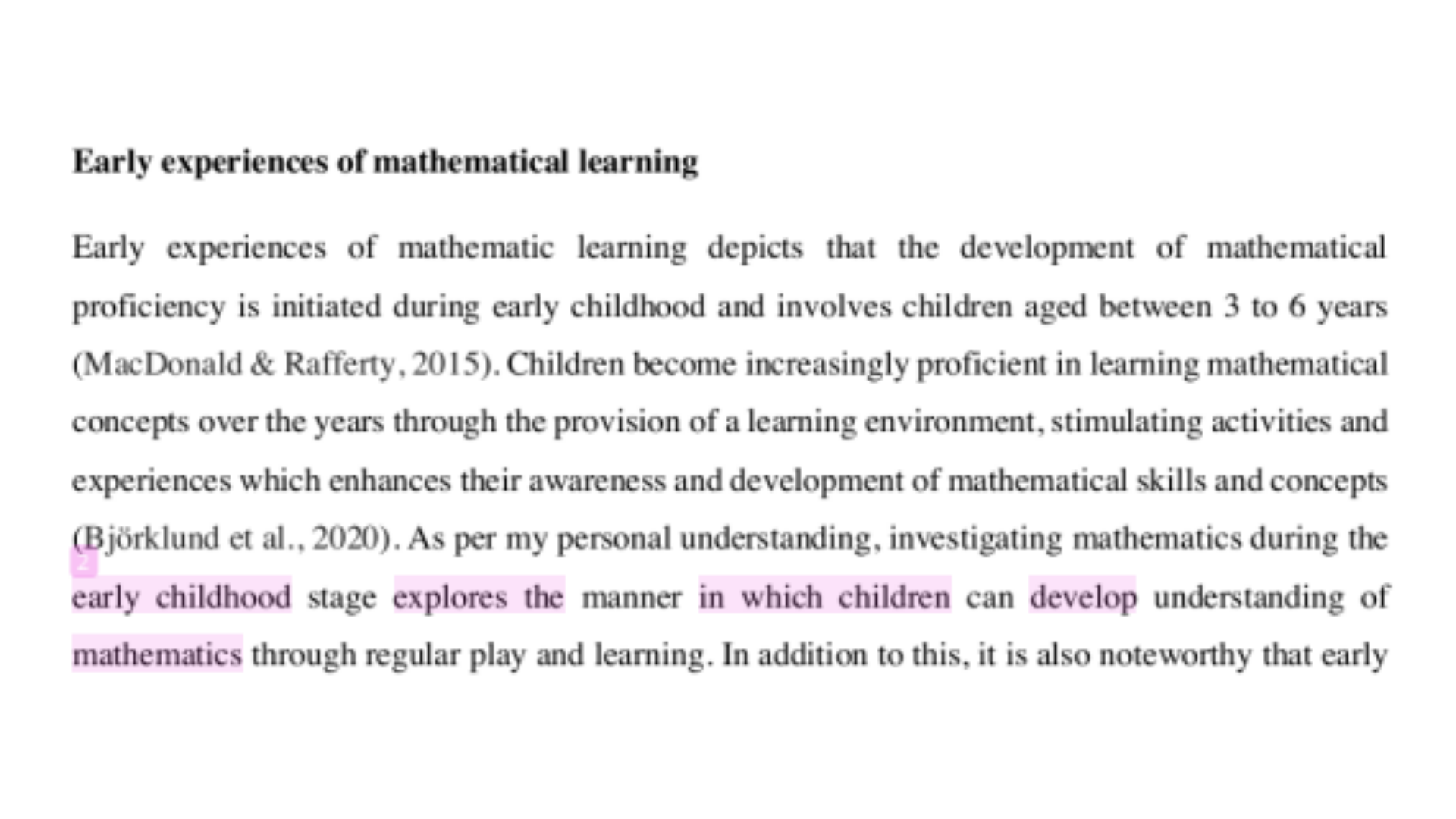 EDEC113 Environment and activities which can stimulate early mathematical concepts