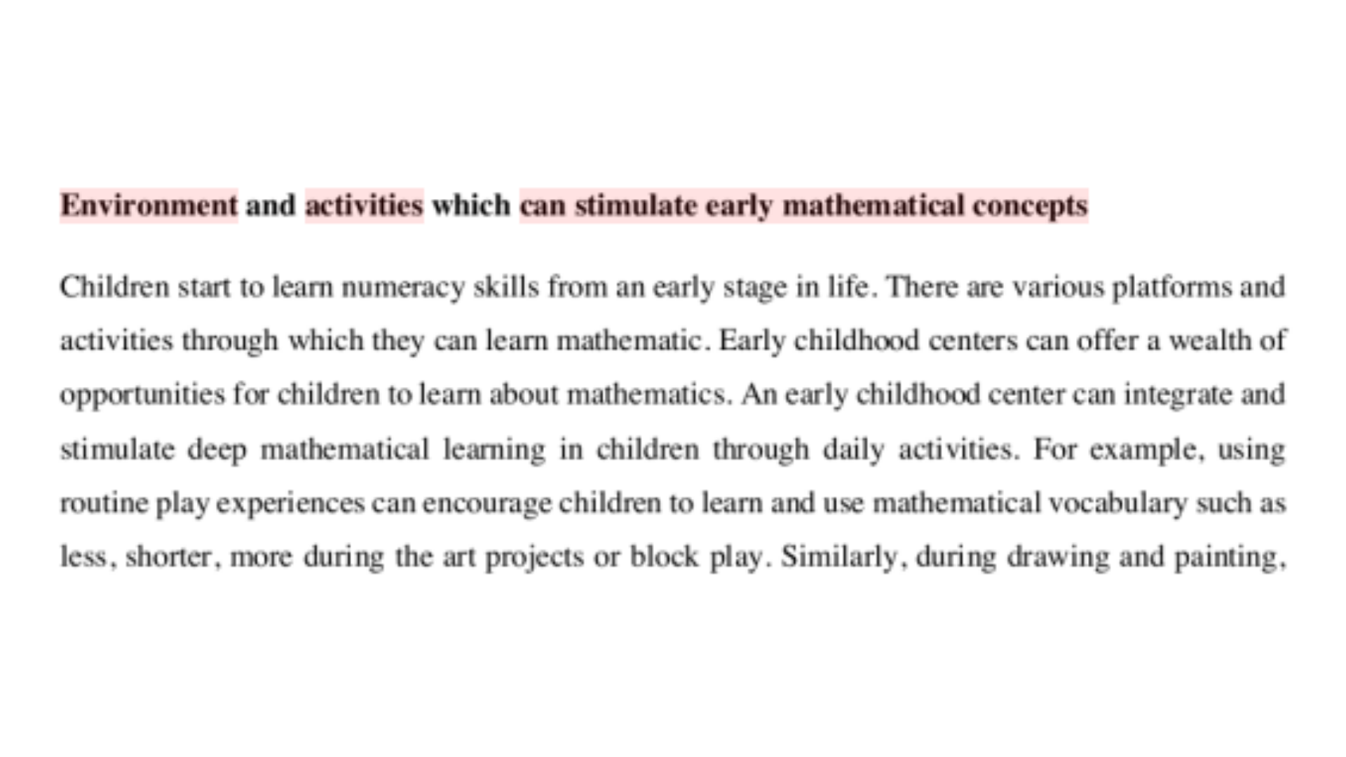 EDEC113 Environment and activities which can stimulate early mathematical concepts