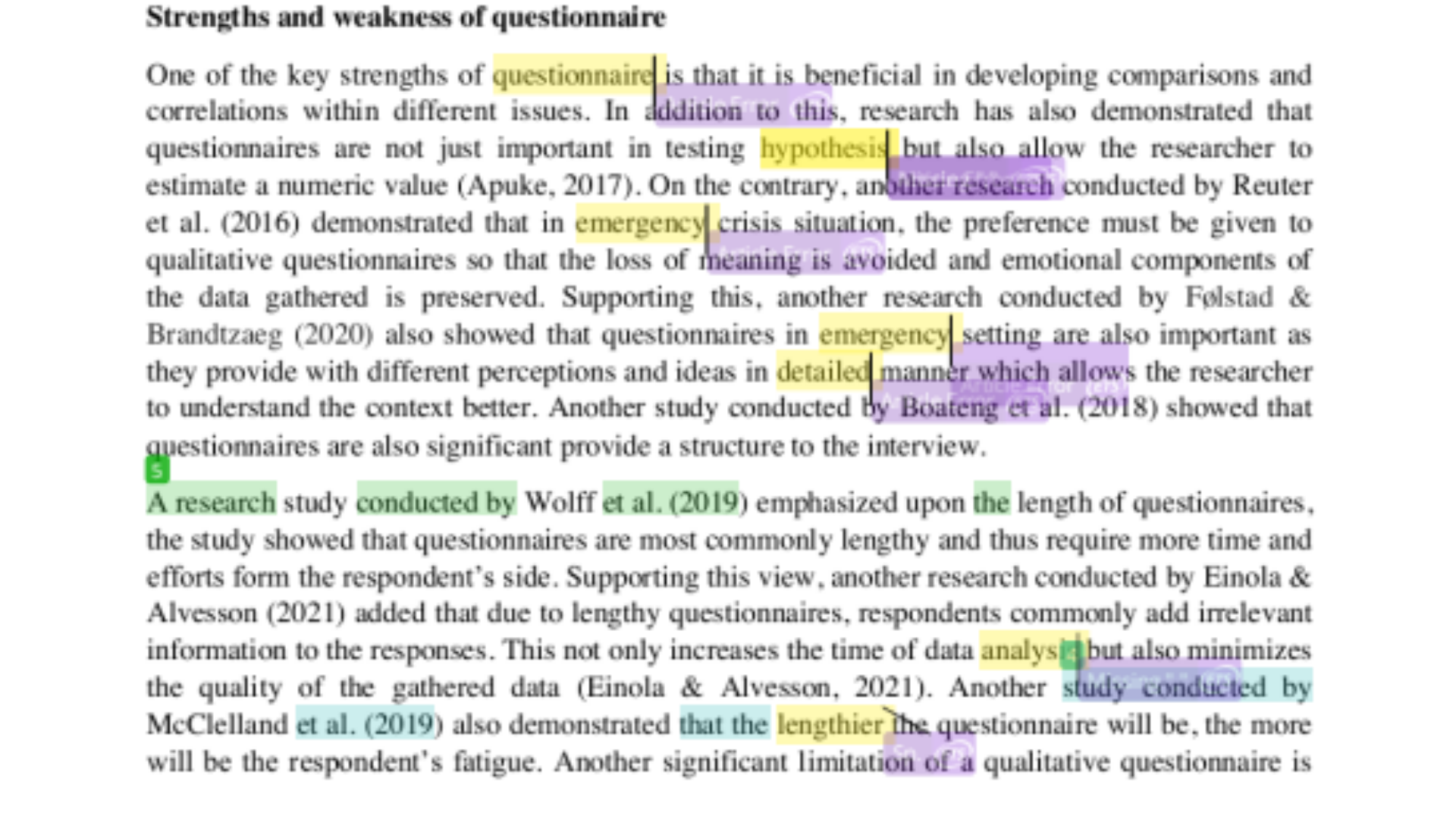 HAD250 Strengths and Weakness of questionnaire