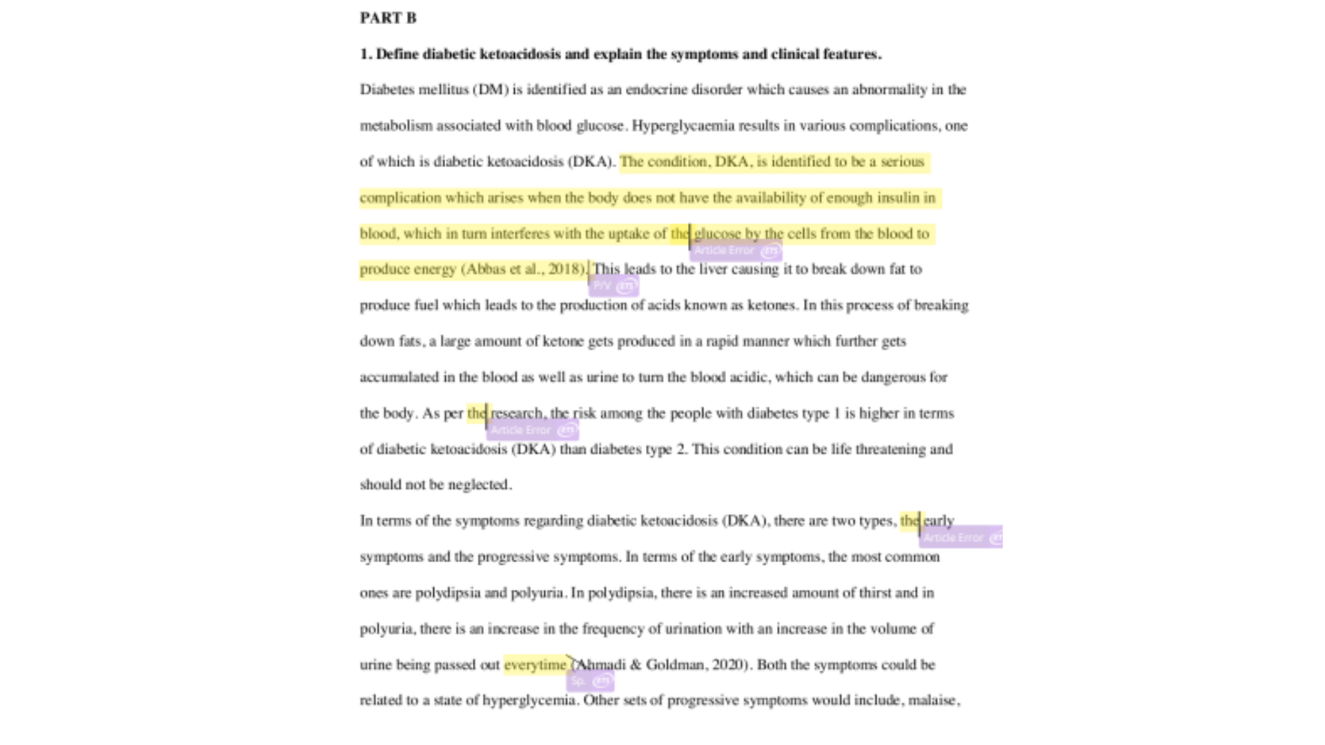 HND702 Part B Define Diabetic Ketoacidosis and Explain the Symptoms and Clinical Features