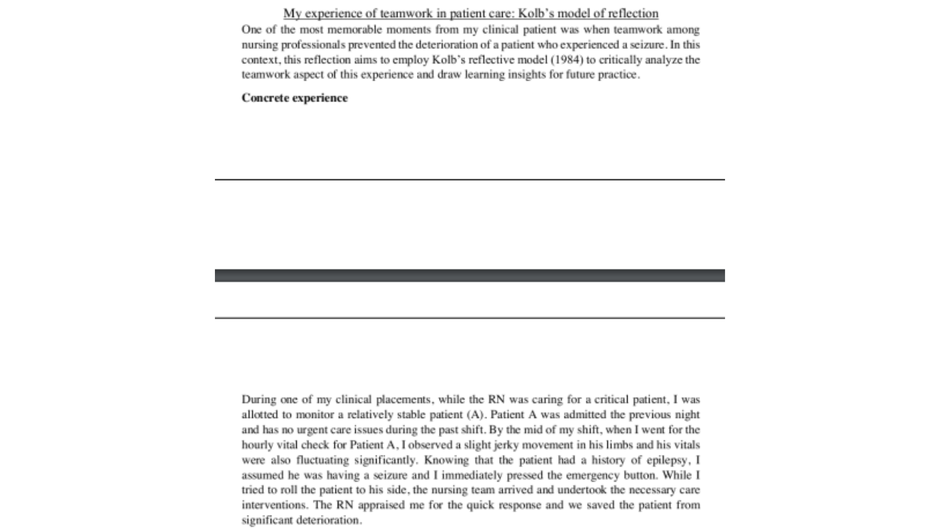 NURS13144 My Experience of Teamwork in Patient Care_ Kolb's Model of Reflection