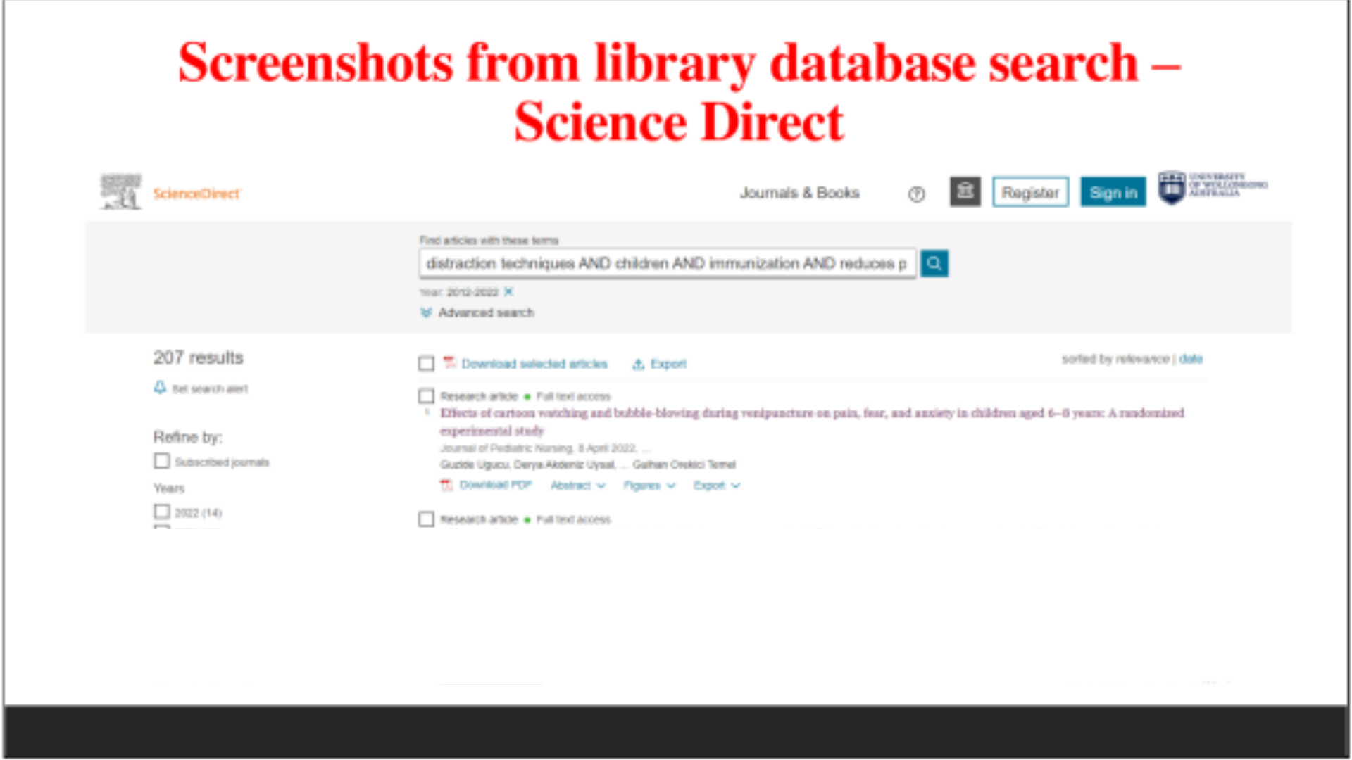 SNPG917 Screenshots from library database search- Science Direct